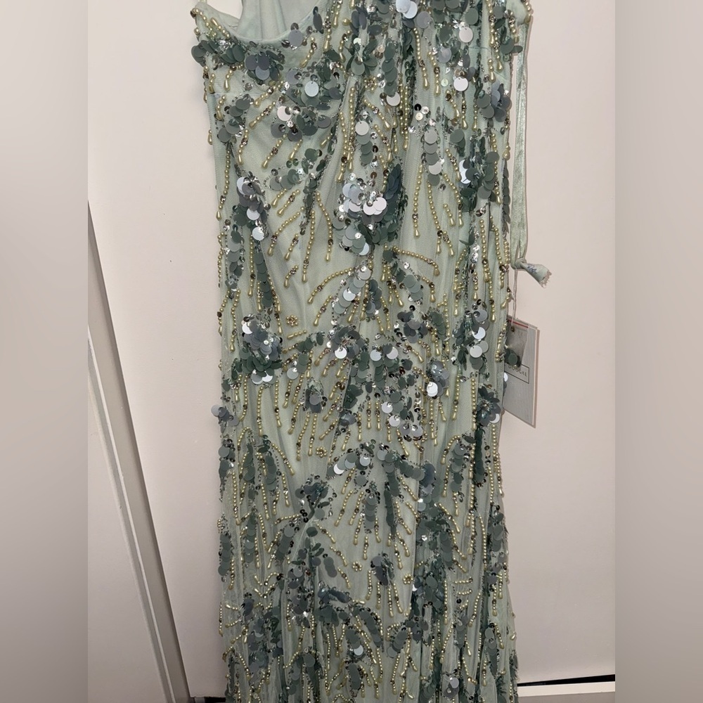 NWT Mac Duggal 94151 Sage Green Embellished One Shoulder Trumpet Gown Size 12 - Picture 12 of 17
